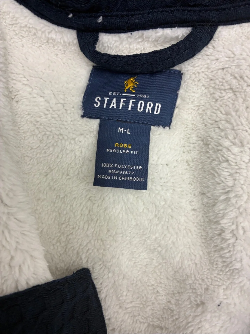 Stafford Navy Waffle Fleece Lined Bath Robe with Belt